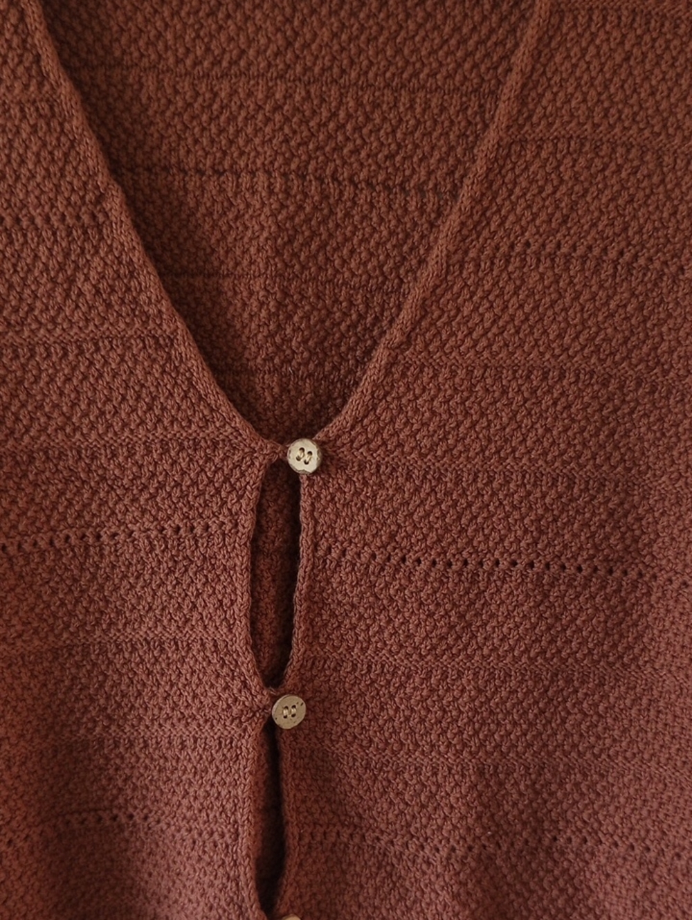 Chocolate Brown Sweater Vest, Cropped,Button Front With Open Detail, Size Medium - Picture 2 of 5